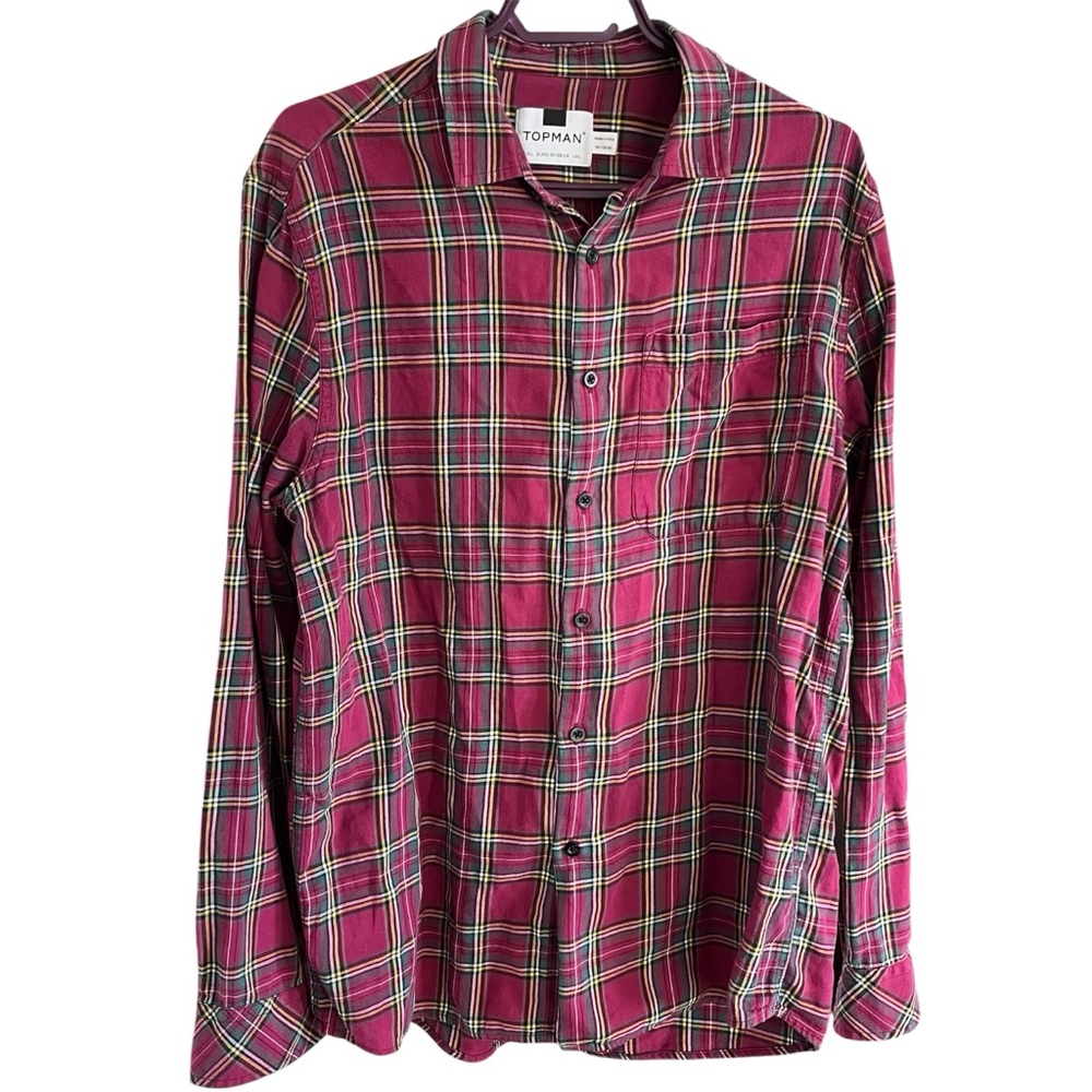Topshop Men's Burgundy Plaid Button-Up Shirt | TOPMAN